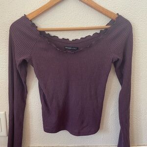 Abercrombie & Fitch Purple Ribbed Fitted Blouse